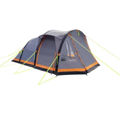 Inflatable camping tent with storm straps and guy lines isolated on white background