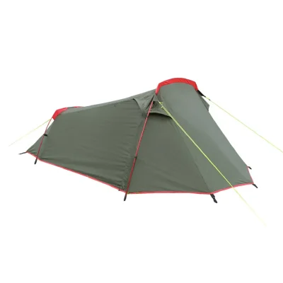 Olpro lightweight 2 person poled dome camping tent isolated on white background showing full structure