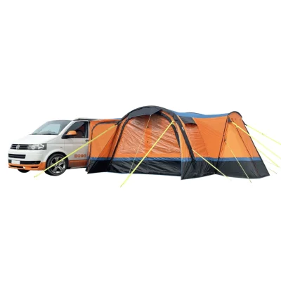 Olpro inflatable campervan awning with extended living and sleeping area on the white background