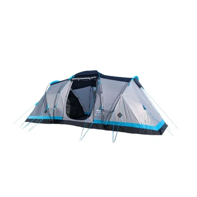 Isolated studio image of Olpro Stafford 4 person poled family tent on a clean white background