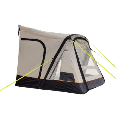 Isolated studio shot of a caravan awning on a white background
