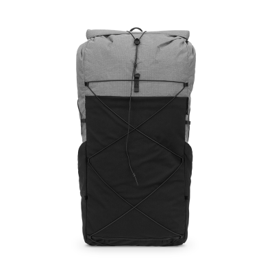 Perspective view of Liteway 35L frameless pack highlighting the durable side pocket designed for a 2 liter water bottle