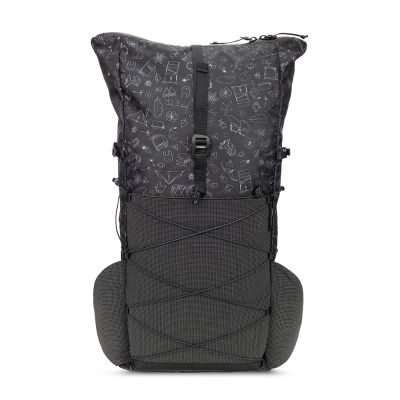 Back profile of the 18L charcoal pro pack featuring reinforced attachment points