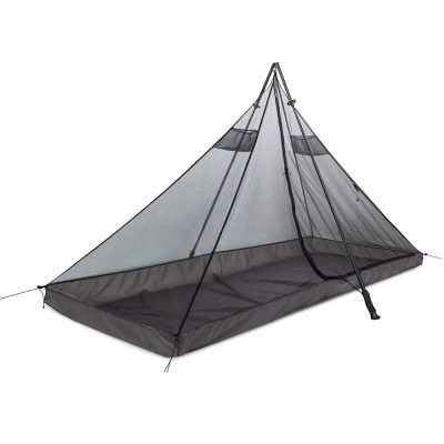 Perspective view of the solo Liteway Payraomm mesh bug shelter showing the reinforced apex and spacious interior for a single camper