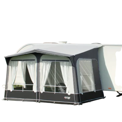 The Duchess Touring Porch Awning is a fantastic middle-ground solution for caravanners who want the structural integrity of a steel frame without the sheer bulk of a full-sized awning.