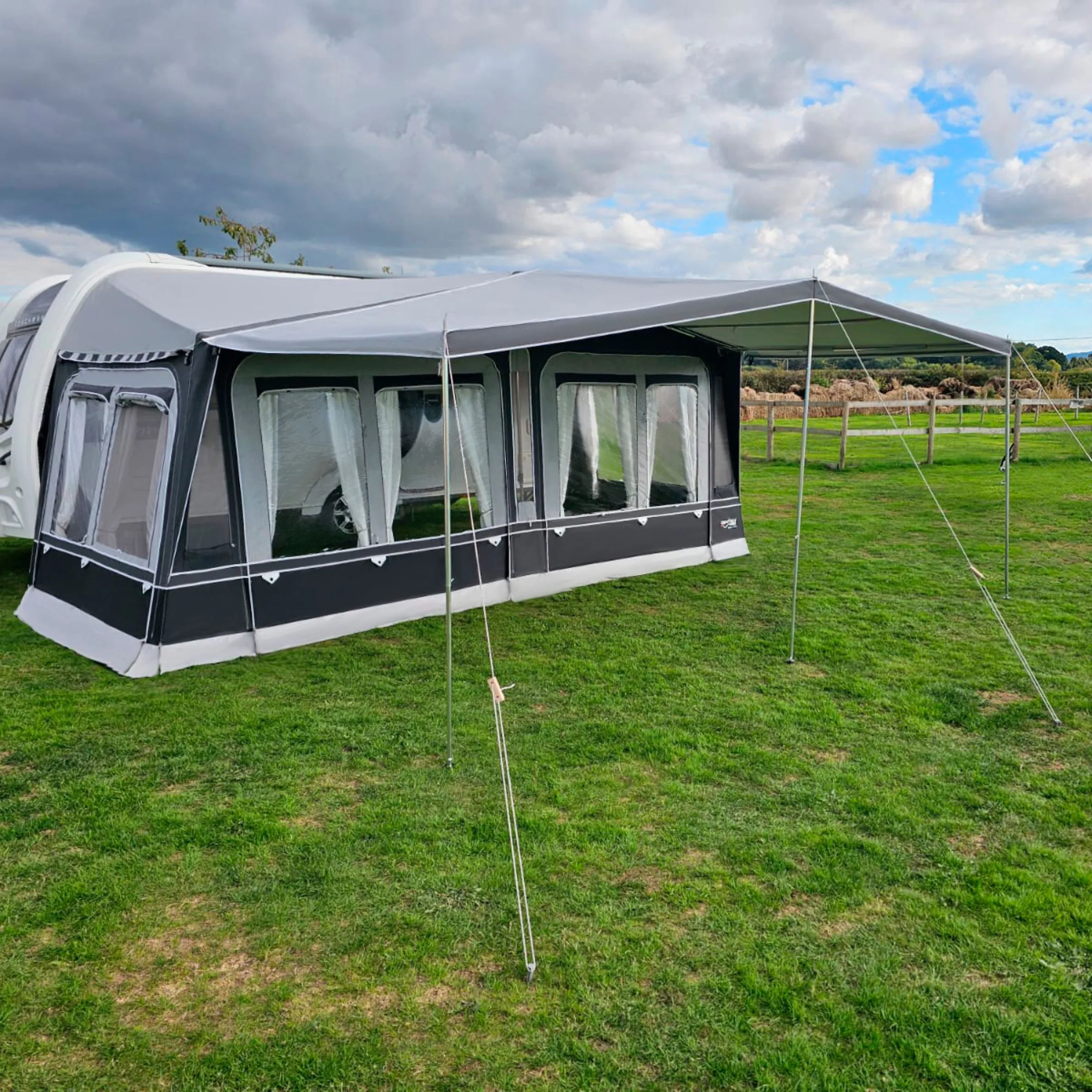 The Camptech Westminster CS is a true flagship in the world of full-sized caravan awnings, representing the pinnacle of seasonal pitching technology.